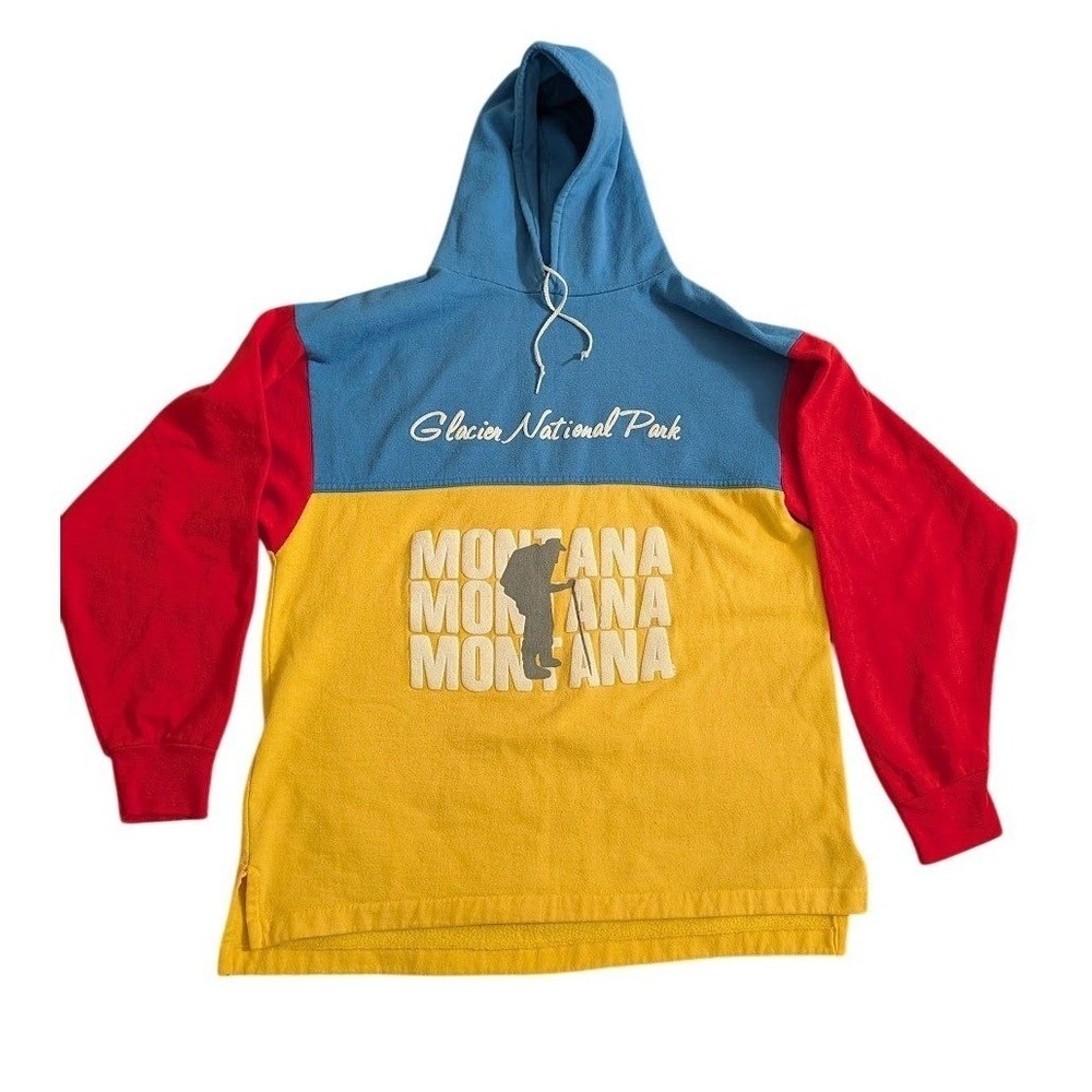 Vintage 1989 Glacier National Park Montana Color Block Hoodie Streetwear Unisex